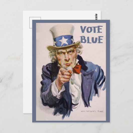 Briefkaarten voor kiezers UNCLE SAM Vote Blue (Voorkant / Achterkant)