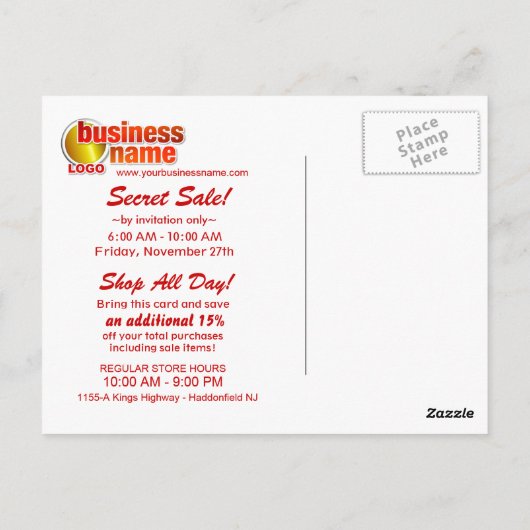 Briefkaarten voor speciale acties tijdens zakelijk (Achterkant)