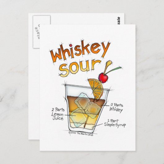 BRIEFKAARTEN - WHISKEY SOUR RECIPE COCKTAIL ART (Voorkant / Achterkant)