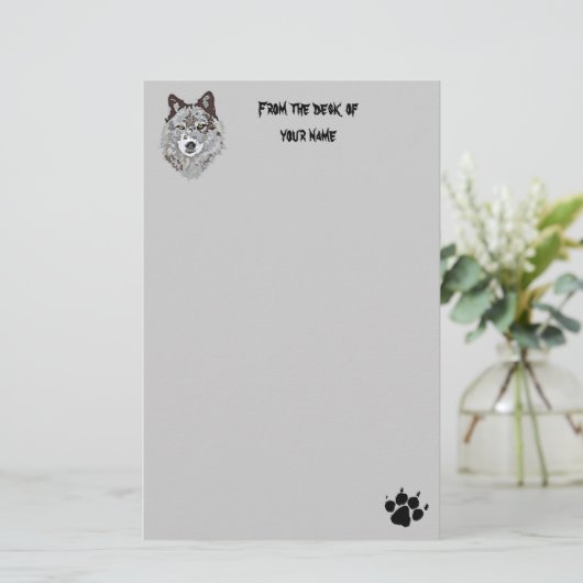 Briefpapier gestyliseerd Wolf Head (Staand voorkant)