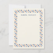 Briefpapier met dambordrand - Navy Notitiekaartje (Voorkant)