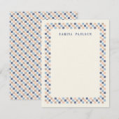 Briefpapier met dambordrand - Navy Notitiekaartje (Voorkant / Achterkant)