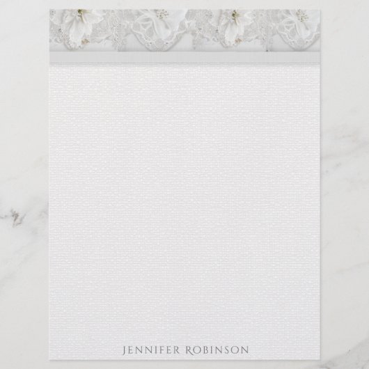 Briefpapier met linnen, kant en witte bloemen briefhoofd (Voorkant)