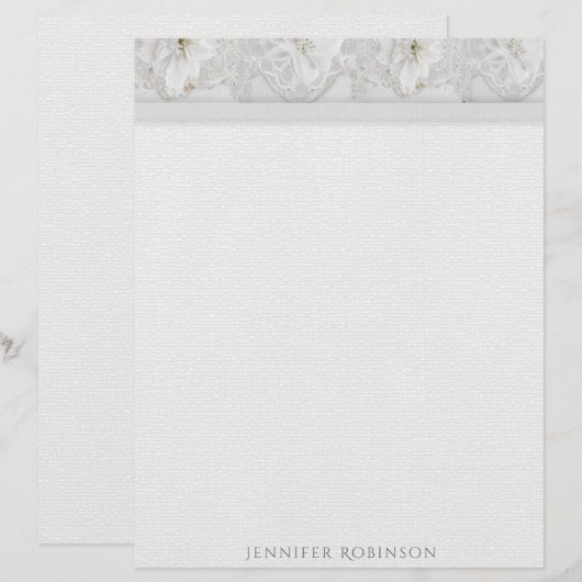 Briefpapier met linnen, kant en witte bloemen briefhoofd (Voorkant / Achterkant)