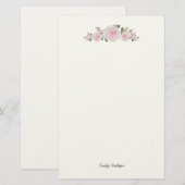 Briefpapier met naam zachte roze rozen (Voorkant / Achterkant)