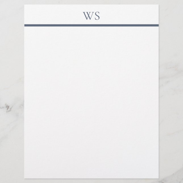 Briefpapier met Navy Blauwe Balk Monogram Briefhoofd (Voorkant)