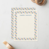 Briefpapier met schaakbordframe - Blauw Notitiekaartje (Voorkant / Achterkant in situ)