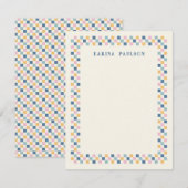 Briefpapier met schaakbordframe - Blauw Notitiekaartje (Voorkant / Achterkant)