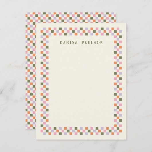 Briefpapier met schaakbordframe - Groen Notitiekaartje (Voorkant / Achterkant)