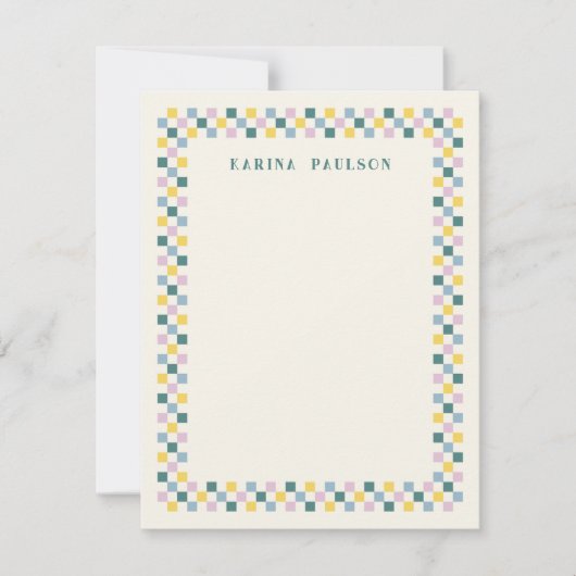 Briefpapier met schaakbordframe - turkoois notitiekaartje (Voorkant)