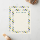 Briefpapier met schaakbordframe - turkoois notitiekaartje (Voorkant / Achterkant in situ)