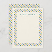 Briefpapier met schaakbordframe - turkoois notitiekaartje (Voorkant / Achterkant)