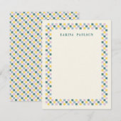 Briefpapier met schaakbordframe - turquoise notitiekaartje (Voorkant / Achterkant)