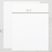 Briefpapier met taupe balk en monogram (Voorkant / Achterkant)
