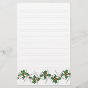 Briefpapier met zeesterren en hulst gelinieerd
