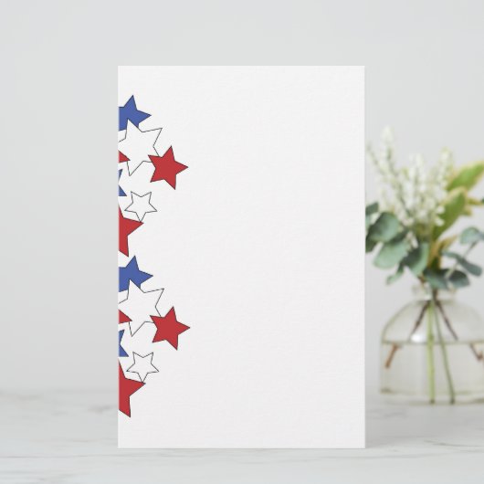 Briefpapier rode, witte en blauwe sterren (Staand voorkant)