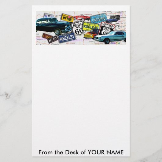 Briefpapier - Route 66_Klassieke auto's (Voorkant)