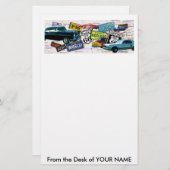 Briefpapier - Route 66_Klassieke auto's (Voorkant / Achterkant)