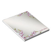 Briefpapier roze witte bloemen bijtende elegant notitieblok (Schuin)