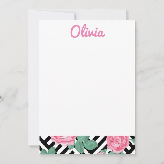 Briefpapier van zwarte en roze Floral Bedankkaart (Voorkant)