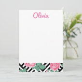 Briefpapier van zwarte en roze Floral Bedankkaart (Staand voorkant)