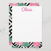 Briefpapier van zwarte en roze Floral Bedankkaart (Voorkant / Achterkant)