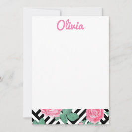 Briefpapier van zwarte en roze Floral Bedankkaart