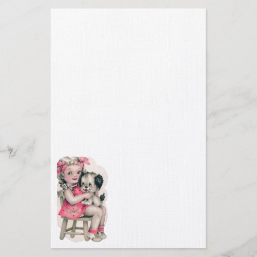Briefpapier Vintage Meisje & Puppy (Voorkant)