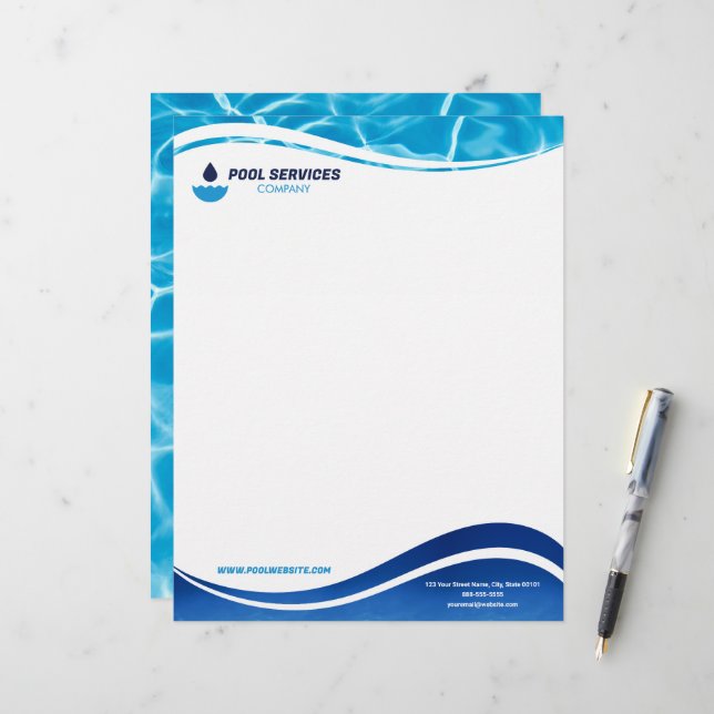 Briefpapier voor zwembadbedrijven | Zwembaden  Briefhoofd (Voorkant / Achterkant in situ)
