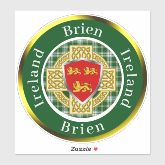 Brien Irish Shield & Celtic Cross Personalized Sticker (Vel)