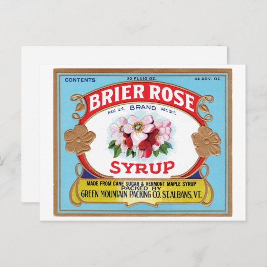 Brier Roos  Syrup Etiket Briefkaart (Voorkant / Achterkant)