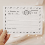 Brieven aan de bruid advieskaart<br><div class="desc">Een prachtige set van souvenirs voor uw vrijgezellenfeest, dit eenvoudige en minimalistische luchtpost geïnspireerde ontwerp laat gasten oprechte berichten aan u schrijven voorafgaand aan uw trouwdag! Met volledig aanpasbare tekst in dit ontwerp, kunt u elk detail van het briefkaart aanpassen aan uw wensen, inclusief het hebben van de initialen van...</div>