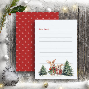 Brieven aan Kerstman Cute Funny Konijnen Baby Rood Feestdagenkaart