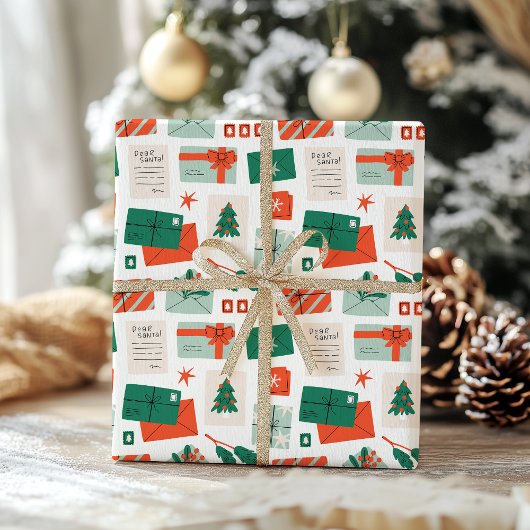 Brieven aan Kerstman Vintage Kerstmailpatroon Cadeaupapier
