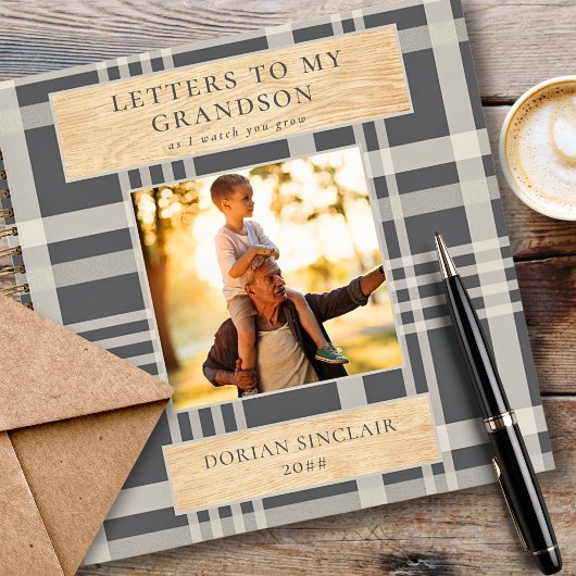 Brieven aan mijn kleinzoon Buffalo Plaid Wood Foto Notitieboek