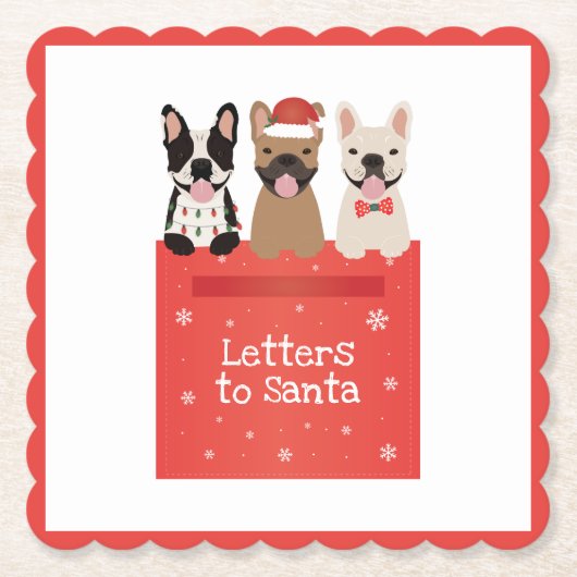 Brieven aan Santa French Bulldogs Kartonnen Onderzetters (Voorkant)