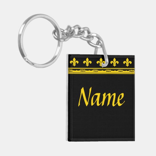 Brieven en nummers zwart en goudkleuren sleutelhanger (Voorkant Links)