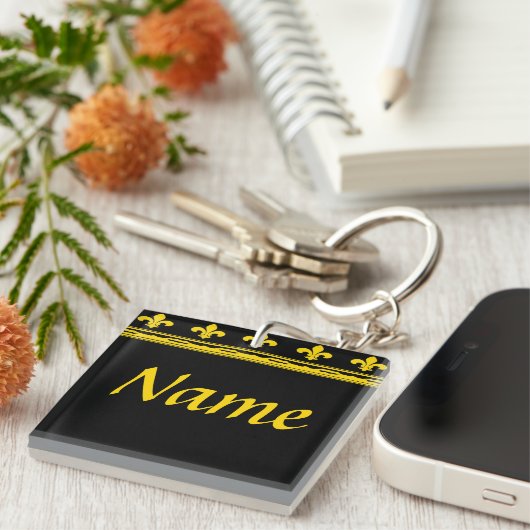 Brieven en nummers zwart en goudkleuren sleutelhanger (Voorkant Rechts)