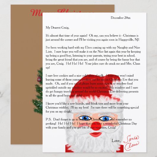 Brieven van de Kerstman Persoonlijke brief Feestdagenkaart (Voorkant / Achterkant)
