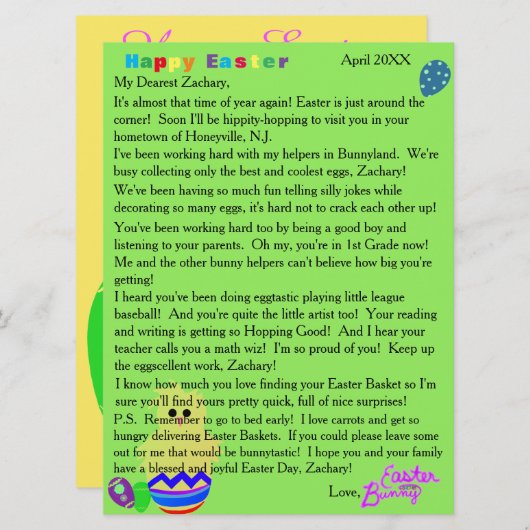 Brieven van de paasbunny Striped Chick Egg Feestdagenkaart (Voorkant / Achterkant)