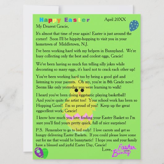 Brieven van de paashaas Pink Chick Egg Feestdagenkaart (Voorkant)