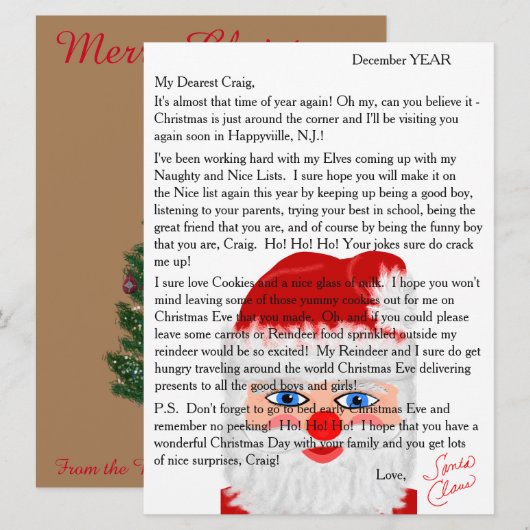 Brieven van Santa Personalized Feestdagenkaart (Voorkant / Achterkant)