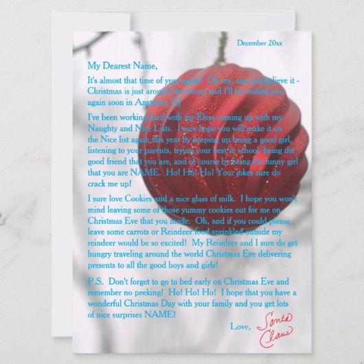 Brieven van Santa Red Ornament Feestdagenkaart (Voorkant)