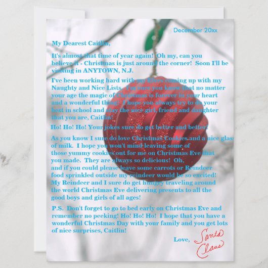 Brieven van Santa Tweens Red Ornament (Voorkant)