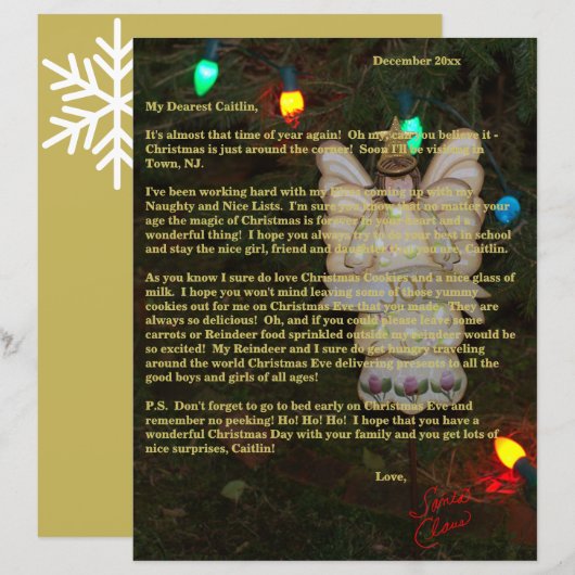 Brieven van Sinterklaas Gouden Engel Lichtjes Naam (Voorkant / Achterkant)