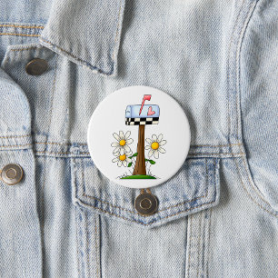 Brievenbus met Madeliefjes en Hart Vlag Landelijke Ronde Button 7,6 Cm