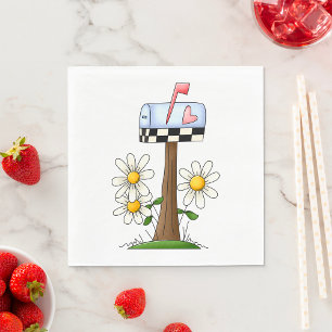Brievenbus met Madeliefjes en Hart Vlag Landelijke Servet
