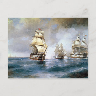 Brig Mercury aangeslagen door twee Turkse schepen Briefkaart