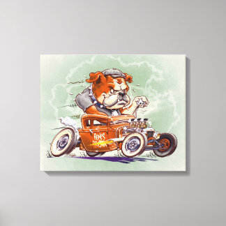 Brigade botten - Bulldog in Hot Rod - Cartoon - Canvas Afdruk