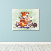Brigade botten - Bulldog in Hot Rod - Cartoon - Canvas Afdruk (Insitu (Houten vloer))